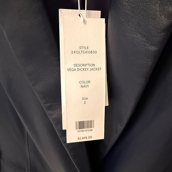 Veronica Beard Navy ‘Vega’ Lamb Leather Blazer with Gold Buttons Sz 2 $1498 Soft - Picture 5 of 11